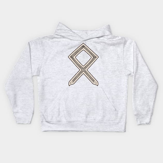 Othala, Odin's Rune (Wodan) - Bone and Burnt Wood - Viking / Norse / Saxon Futhark Rune Kids Hoodie by SolarCross